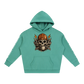 Teal hoodie with skull and hard hat graphic on a white background