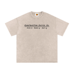 Beige t-shirt with text on a white background