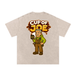 Beige t-shirt with 'Cup of Joe' graphic on a white background