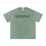 Green t-shirt with text on a white background