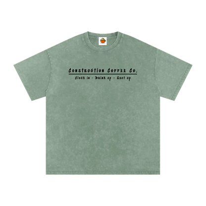 Green t-shirt with text on a white background