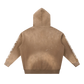 Brown hoodie with splatter paint design on a white background