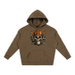 Brown hoodie with skull and hard hat graphic on a white background