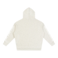 White cropped hoodie with fringe details on a white background