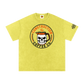 Yellow t-shirt with skull and coffee mug design on a white background