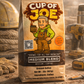 Cup of Joe coffee bag on a workbench with tools in the background
