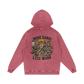 Pink hoodie with graphic design on the back on a white background