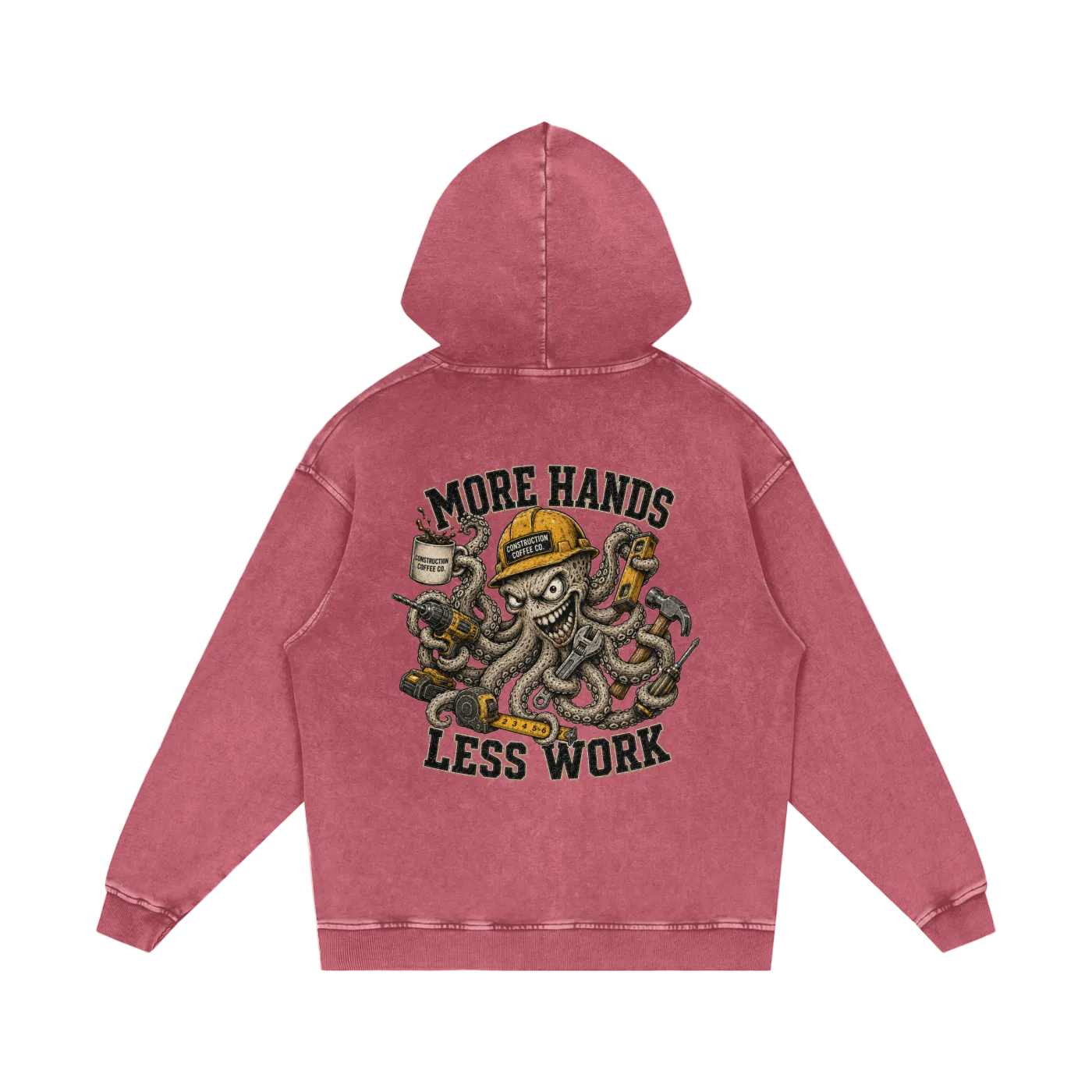 Pink hoodie with graphic design on the back on a white background