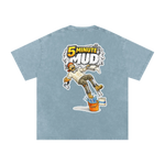 Light blue t-shirt with '5 Minute Mud' graphic on a white background