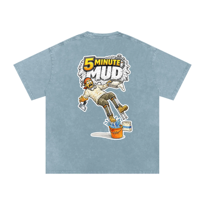 Light blue t-shirt with '5 Minute Mud' graphic on a white background