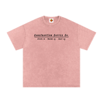 Pink t-shirt with black text on a white background