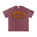 Maroon t-shirt with 'Construction Coffee Co.' text on a white background