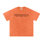 Orange t-shirt with black text on a white background