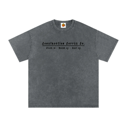 Gray t-shirt with text on a white background
